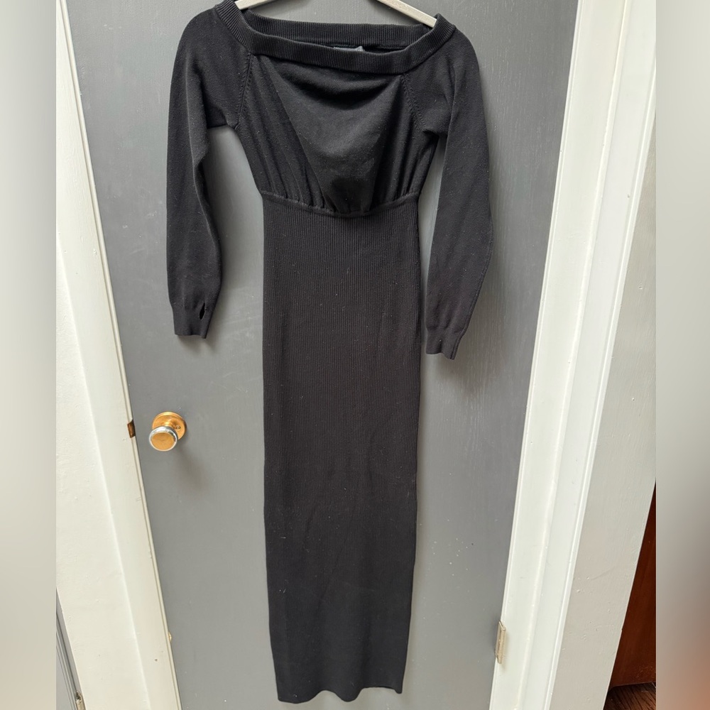 Michael Costello x Revolve Off the Shoulder Ribbed Black Maxi Dress Size S